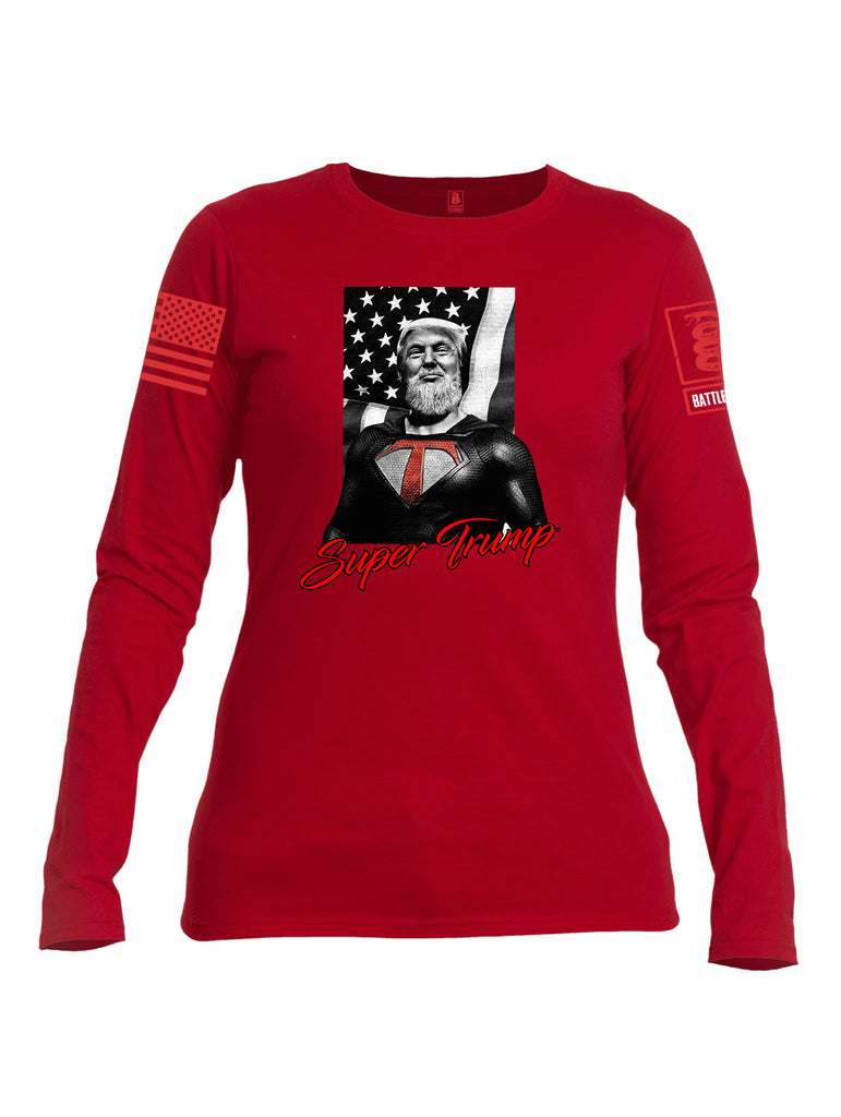 Battleraddle Bearded Super Trump Red Sleeve Print Womens Cotton Long Sleeve Crew Neck T Shirt