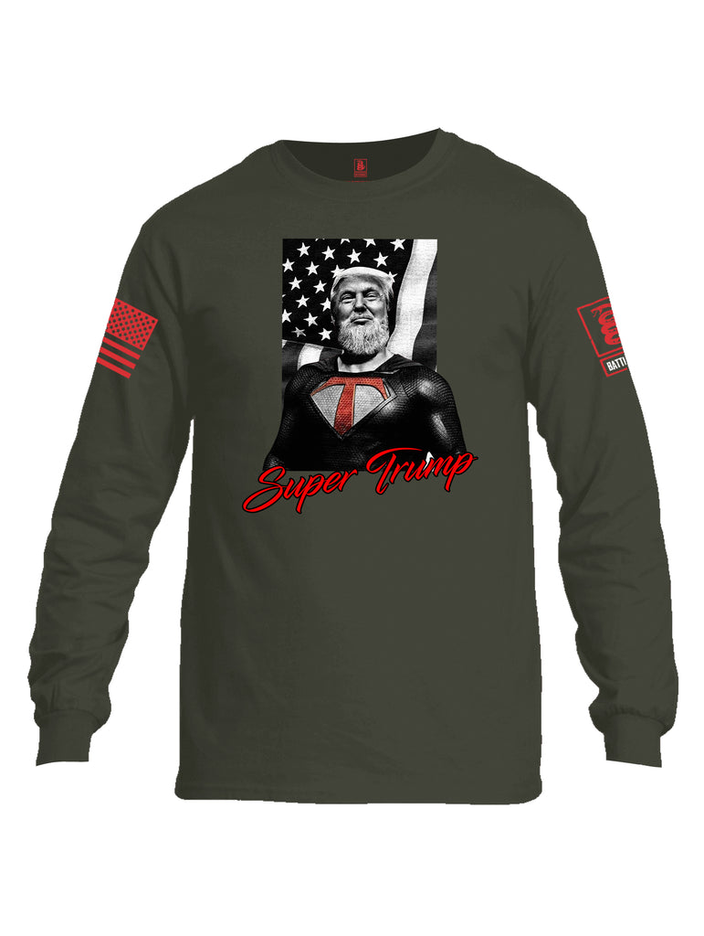 Battleraddle Bearded Super Trump Red Sleeve Print Mens Cotton Long Sleeve Crew Neck T Shirt