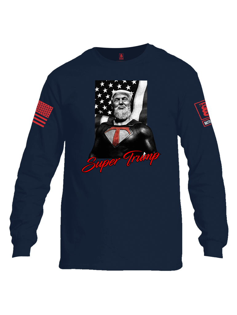 Battleraddle Bearded Super Trump Red Sleeve Print Mens Cotton Long Sleeve Crew Neck T Shirt