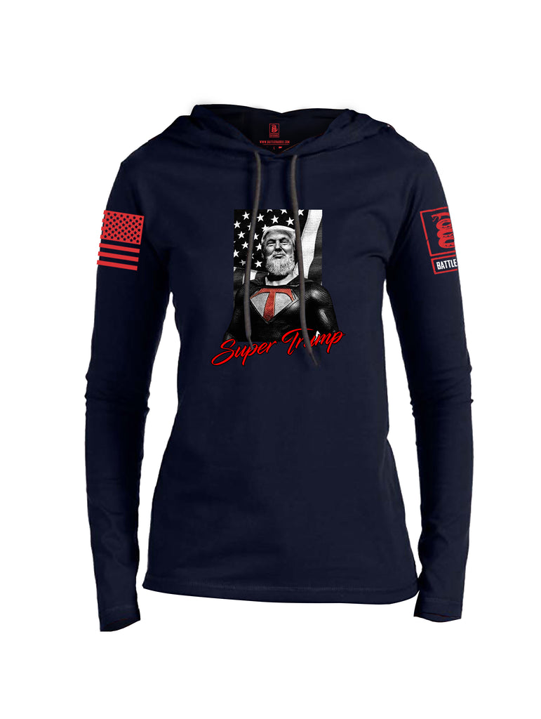 Battleraddle Bearded Super Trump Red Sleeve Print Womens Thin Cotton Lightweight Hoodie