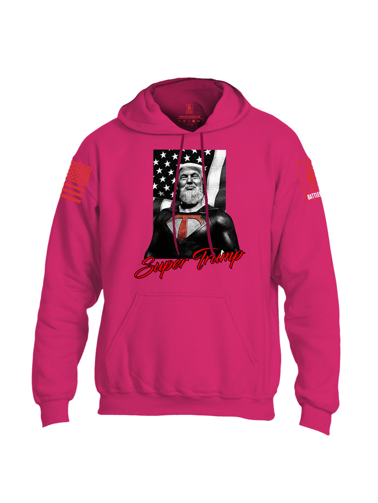 Battleraddle Bearded Super Trump Red Sleeve Print Mens Blended Hoodie With Pockets
