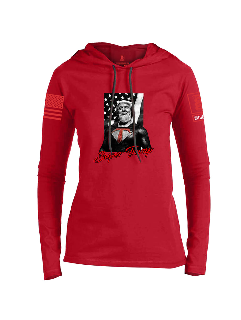 Battleraddle Bearded Super Trump Red Sleeve Print Womens Thin Cotton Lightweight Hoodie