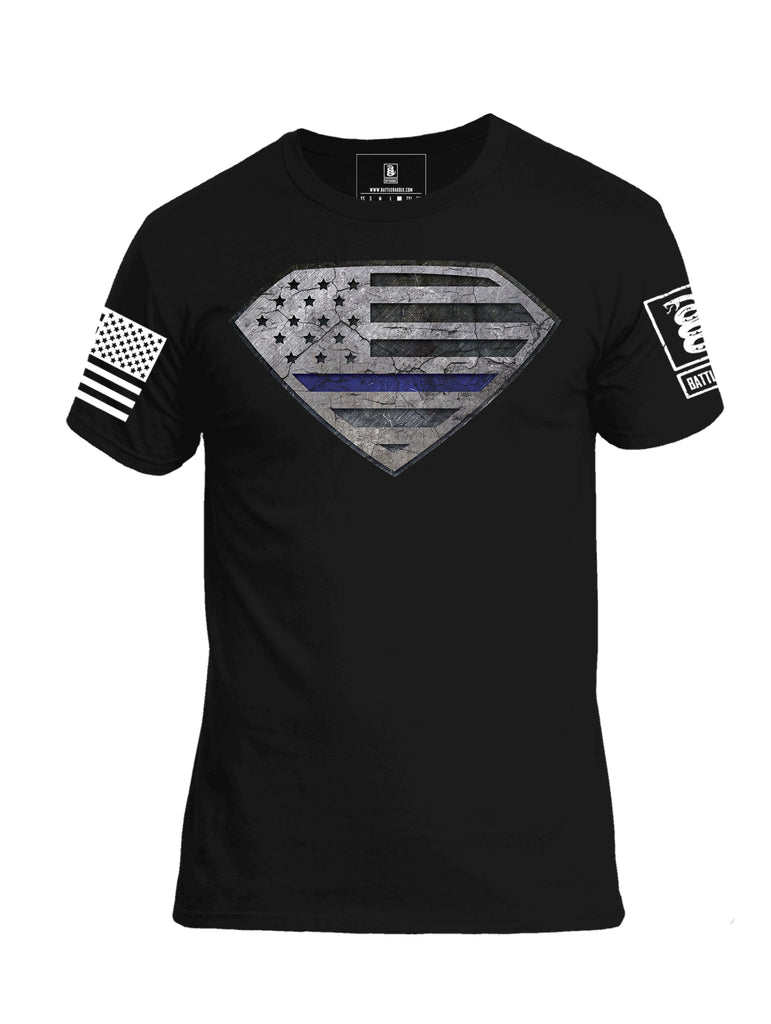 Battleraddle Supra Man Blue Line USA Flag Black Ops Edition Mens Cotton Crew Neck T Shirt