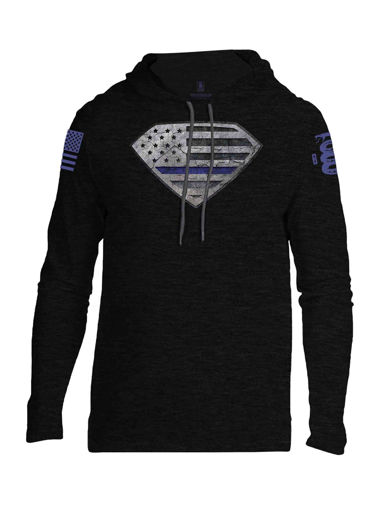Battleraddle Super USA Flag Blue Line Blue Sleeve Print Mens Thin Cotton Lightweight Hoodie