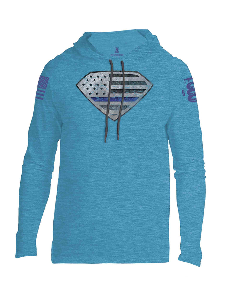 Battleraddle Super USA Flag Blue Line Blue Sleeve Print Mens Thin Cotton Lightweight Hoodie