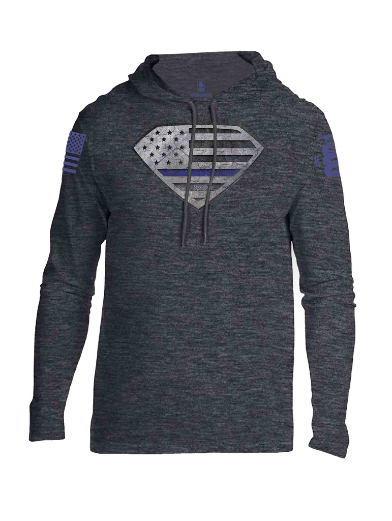 Battleraddle Super USA Flag Blue Line Blue Sleeve Print Mens Thin Cotton Lightweight Hoodie
