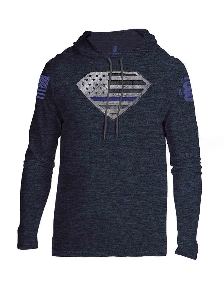 Battleraddle Super USA Flag Blue Line Blue Sleeve Print Mens Thin Cotton Lightweight Hoodie