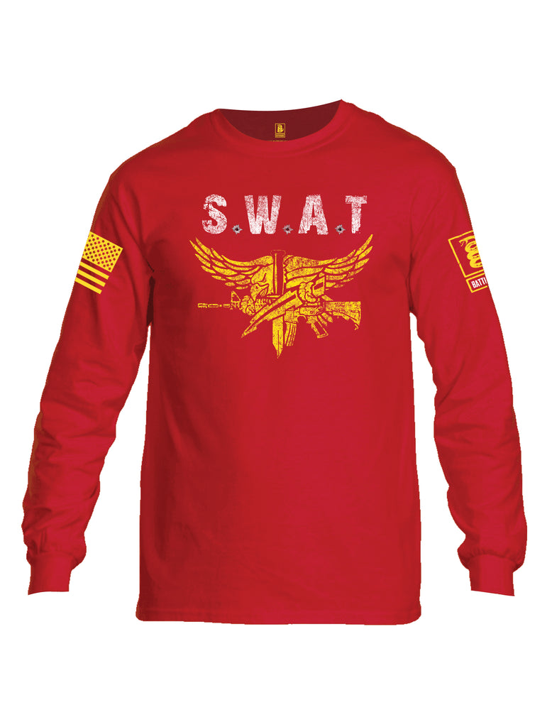 Battleraddle SWAT Yellow Sleeve Print Mens Cotton Long Sleeve Crew Neck T Shirt