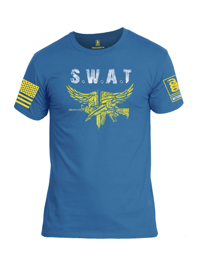 Battleraddle SWAT Yellow Sleeve Print Mens Cotton Crew Neck T Shirt