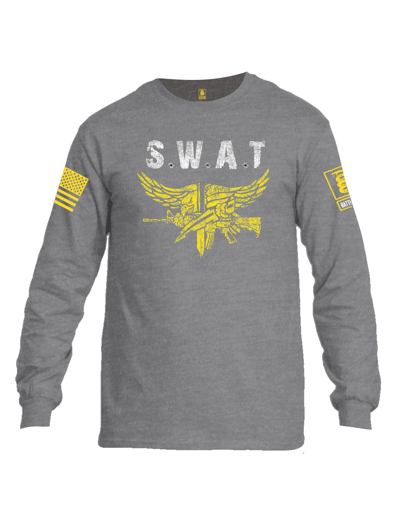 Battleraddle SWAT Yellow Sleeve Print Mens Cotton Long Sleeve Crew Neck T Shirt