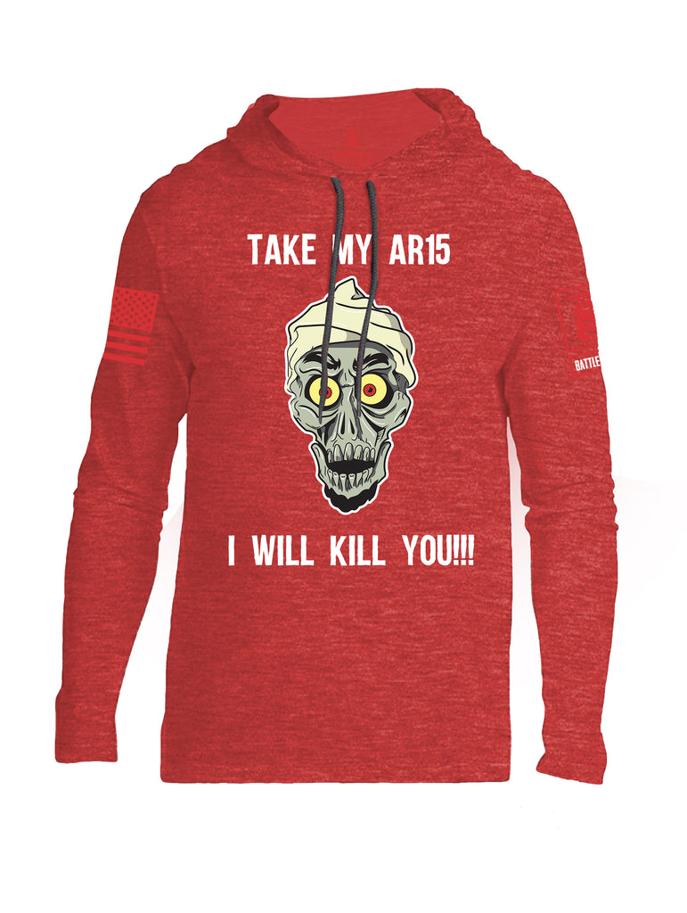 Battleraddle Take My AR15 I Will Kill You Red Sleeve Print Mens Thin Cotton Lightweight Hoodie