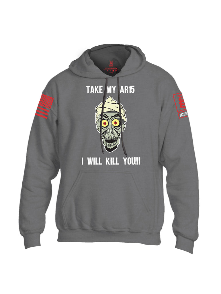 Battleraddle Take My AR15 I Will Kill You Red Sleeve Print Mens Blended Hoodie With Pockets