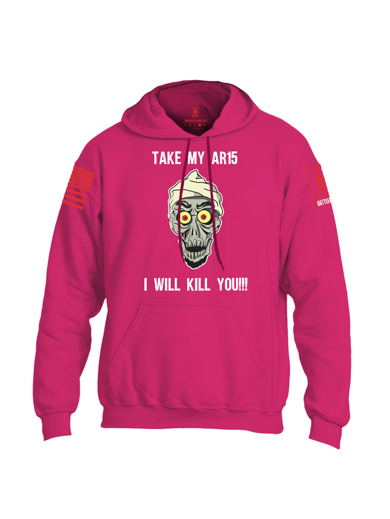 Battleraddle Take My AR15 I Will Kill You Red Sleeve Print Mens Blended Hoodie With Pockets