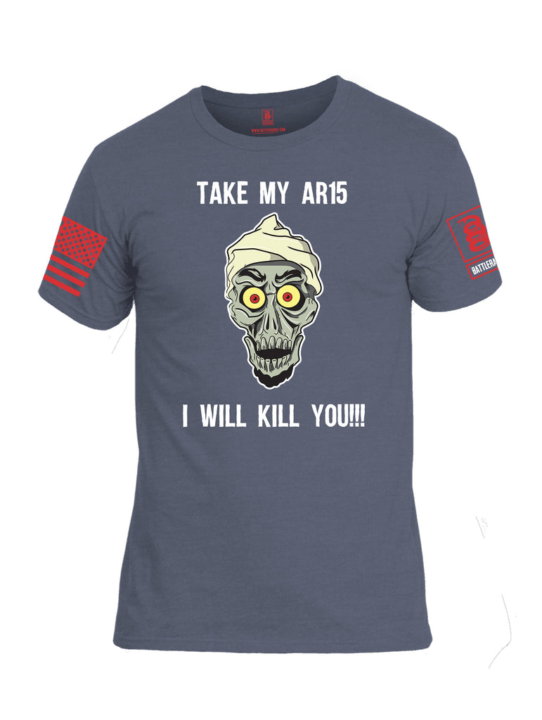 Battleraddle Take My AR15 I Will Kill You Red Sleeve Print Mens Cotton Crew Neck T Shirt