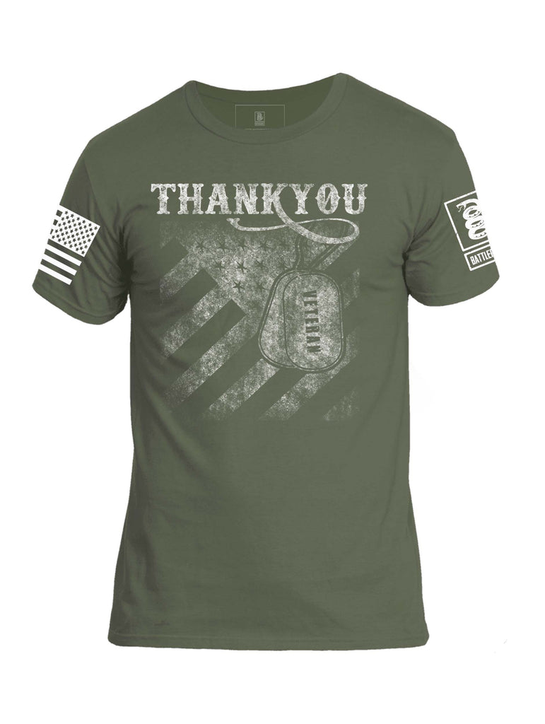 Battleraddle Thank You Veteran White Sleeve Print Mens Crew Neck Cotton T Shirt