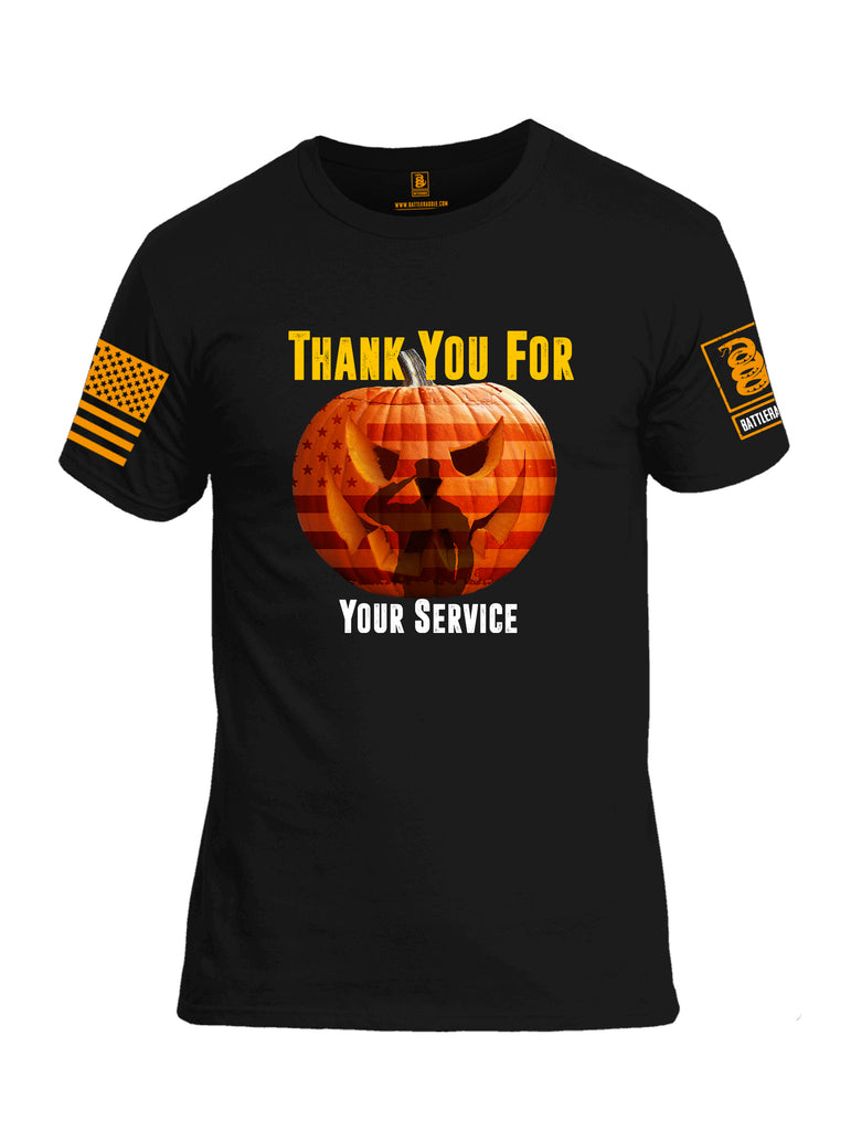 Battleraddle Thank You For Your Service USA Flag Pumpkin Orange Sleeve Print Mens 100% Battlefit Polyester Crew Neck T Shirt