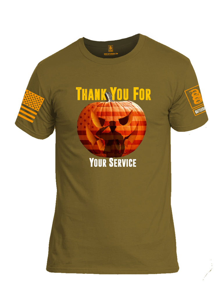 Battleraddle Thank You For Your Service Orange Sleeve Print Mens Cotton Crew Neck T Shirt