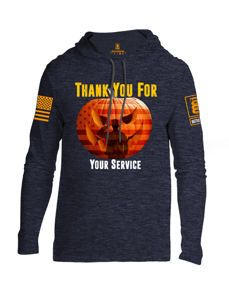 Battleraddle Thank You For Your Service USA Flag Pumpkin Orange Sleeve Print Mens Thin Cotton Lightweight Hoodie