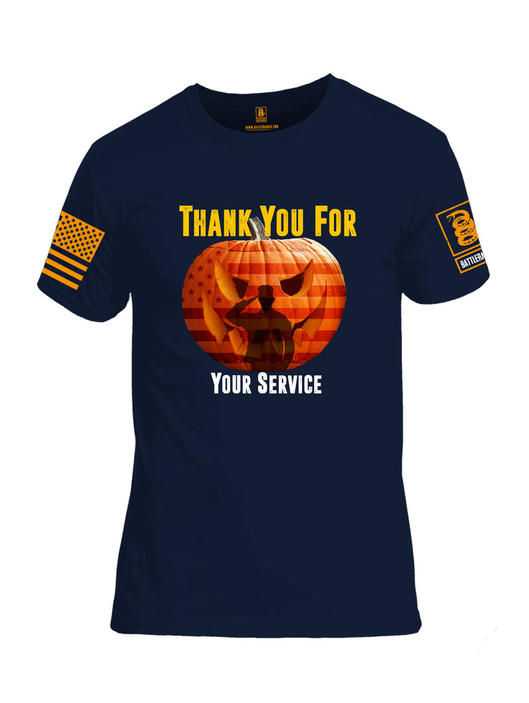 Battleraddle Thank You For Your Service USA Flag Pumpkin Orange Sleeve Print Mens 100% Battlefit Polyester Crew Neck T Shirt