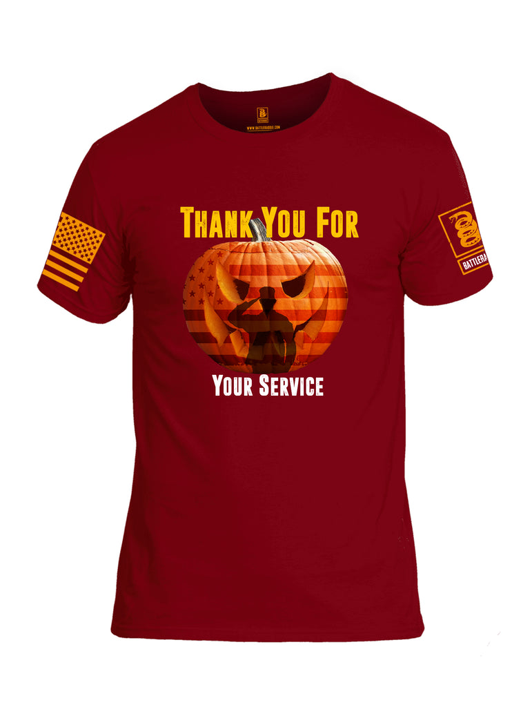 Battleraddle Thank You For Your Service Orange Sleeve Print Mens Cotton Crew Neck T Shirt