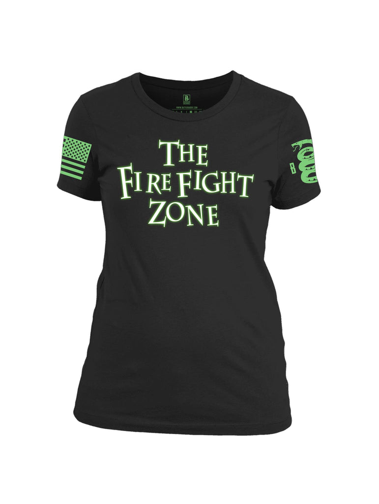 Battleraddle The Fire Fight Zone Green Sleeve Print Womens Cotton Crew Neck T Shirt