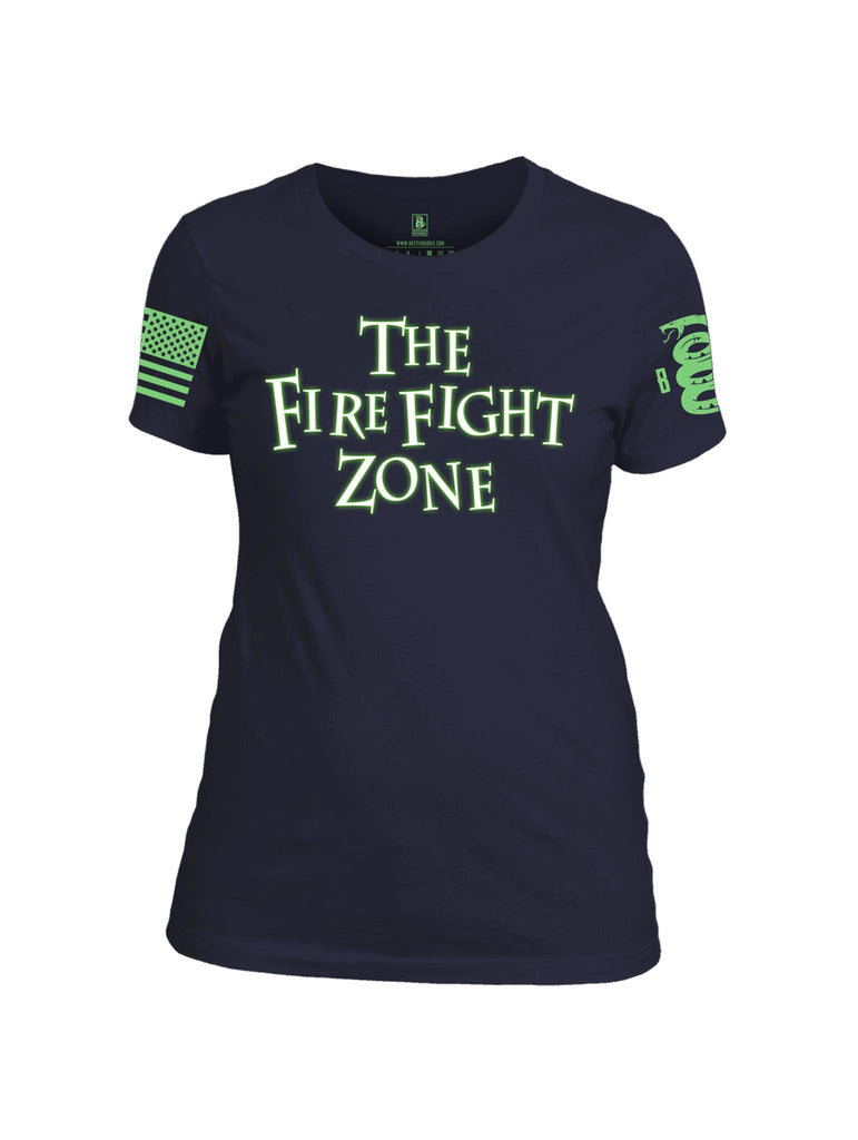 Battleraddle The Fire Fight Zone Green Sleeve Print Womens Cotton Crew Neck T Shirt