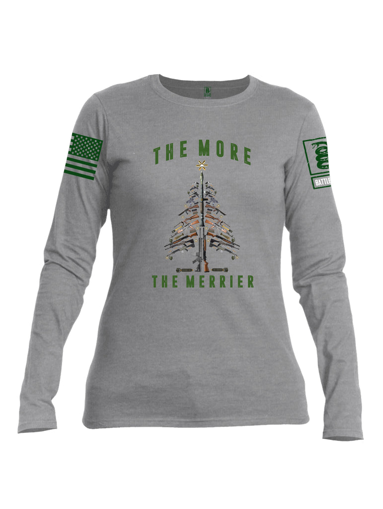 Battleraddle The More The Merrier Green Sleeve Print Womens Cotton Long Sleeve Crew Neck T Shirt
