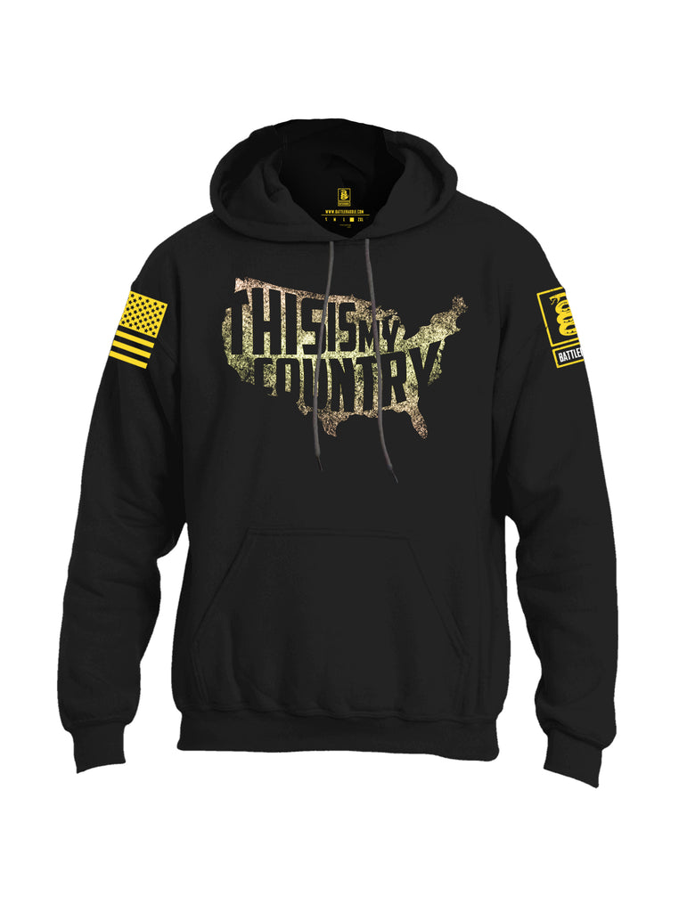 Battleraddle This Is My Country Yellow Sleeve Print Mens Blended Hoodie With Pockets