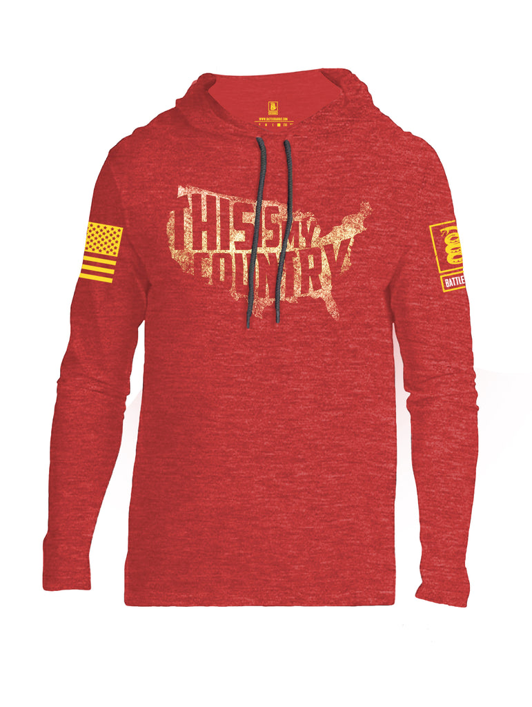 Battleraddle This Is My Country Yellow Sleeve Print Mens Thin Cotton Lightweight Hoodie