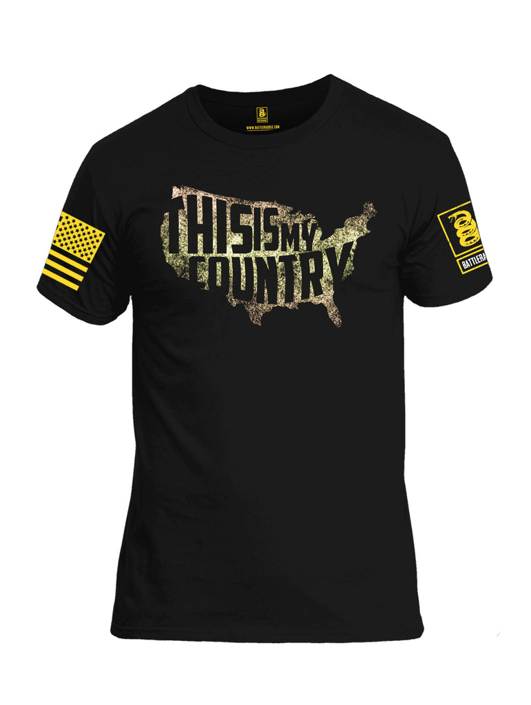 Battleraddle This Is My Country Yellow Sleeve Print Mens 100% Battlefit Polyester Crew Neck T Shirt