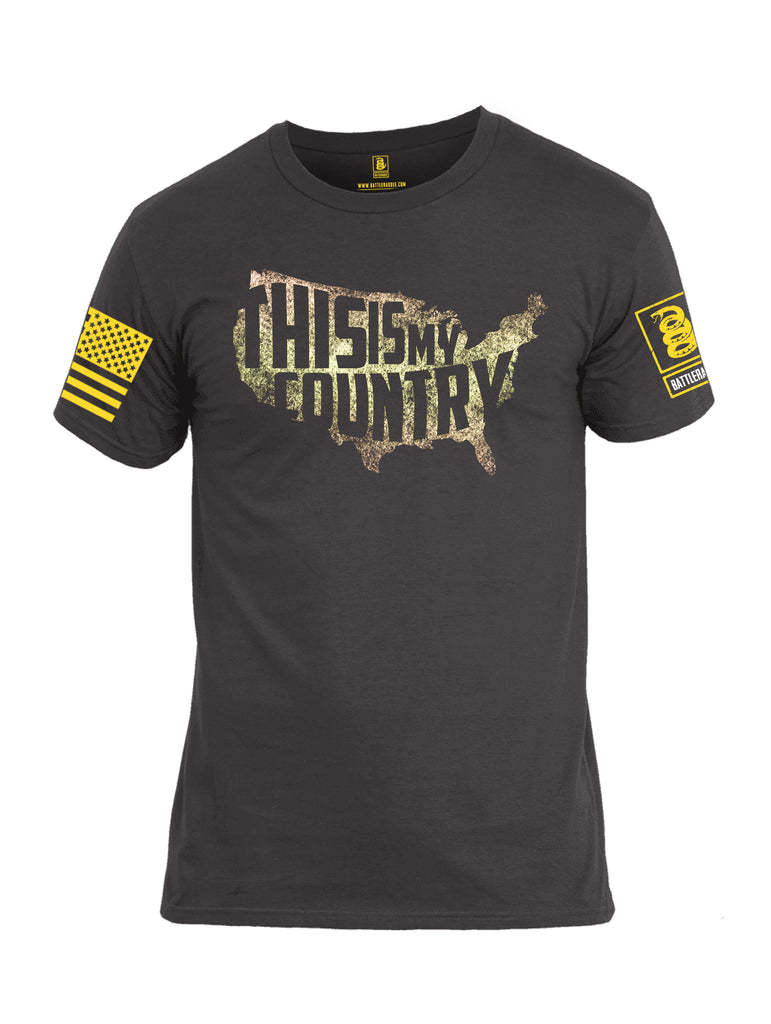 Battleraddle This Is My Country Yellow Sleeve Print Mens Cotton Crew Neck T Shirt
