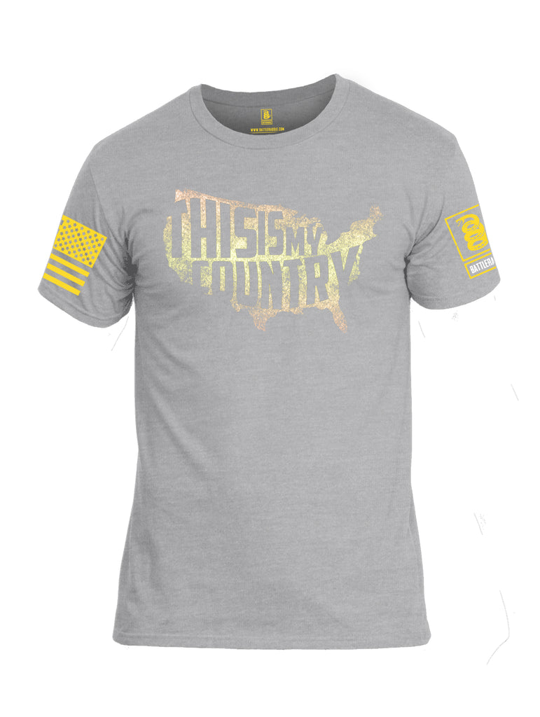 Battleraddle This Is My Country Yellow Sleeve Print Mens Cotton Crew Neck T Shirt