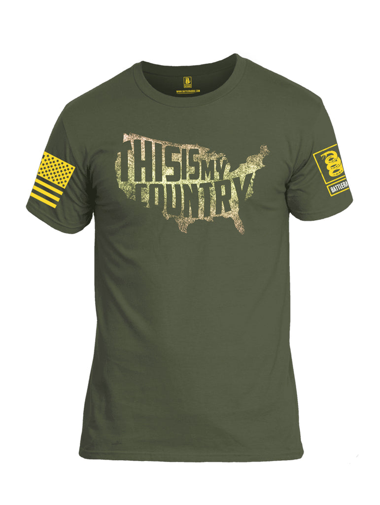 Battleraddle This Is My Country Yellow Sleeve Print Mens Cotton Crew Neck T Shirt