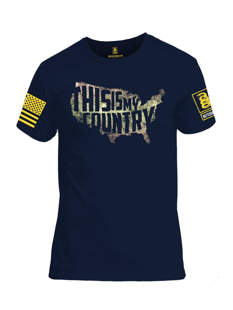 Battleraddle This Is My Country Yellow Sleeve Print Mens 100% Battlefit Polyester Crew Neck T Shirt