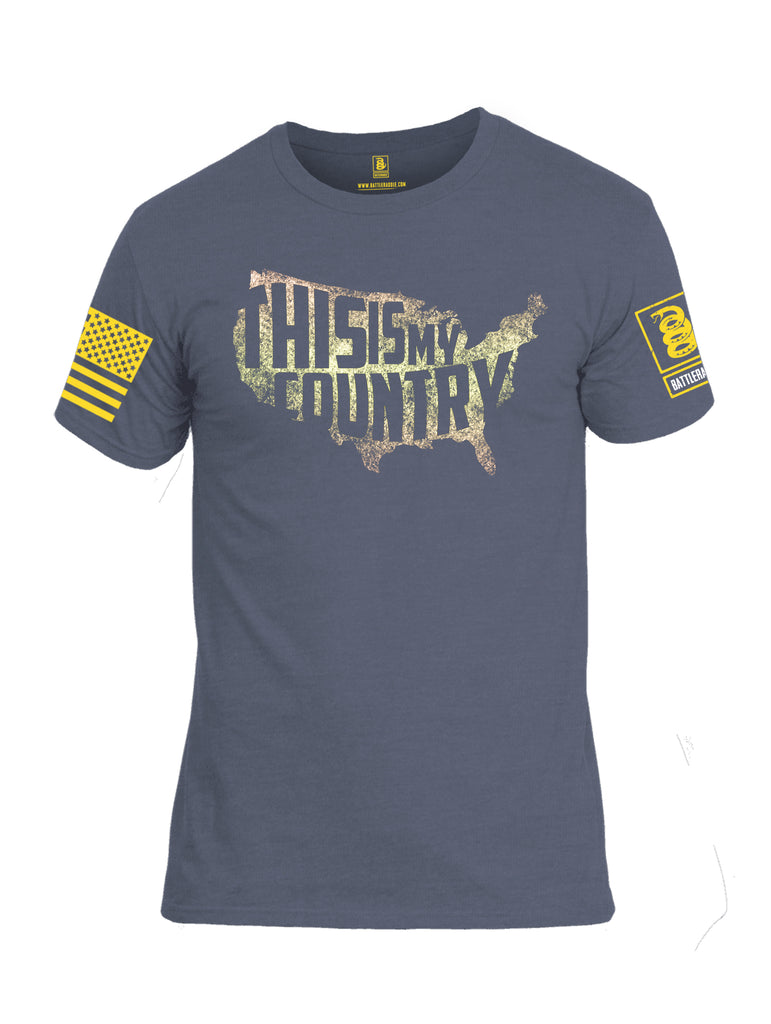 Battleraddle This Is My Country Yellow Sleeve Print Mens Cotton Crew Neck T Shirt