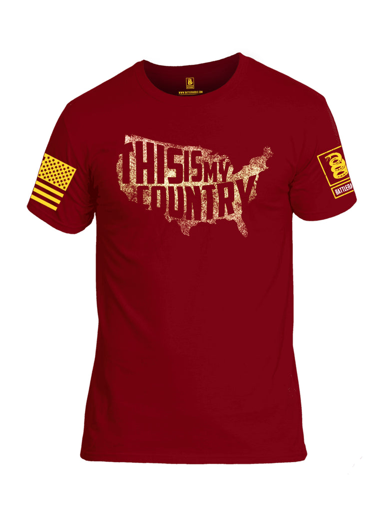 Battleraddle This Is My Country Yellow Sleeve Print Mens Cotton Crew Neck T Shirt