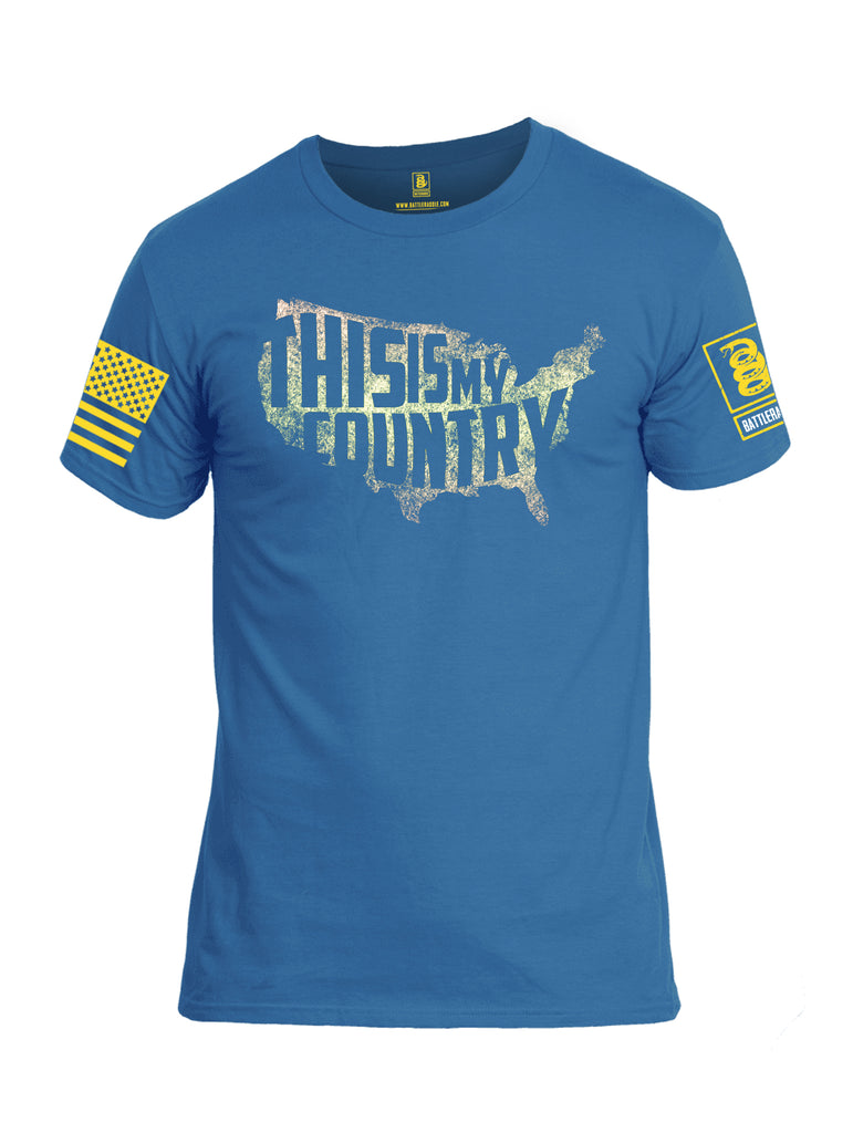 Battleraddle This Is My Country Yellow Sleeve Print Mens 100% Battlefit Polyester Crew Neck T Shirt