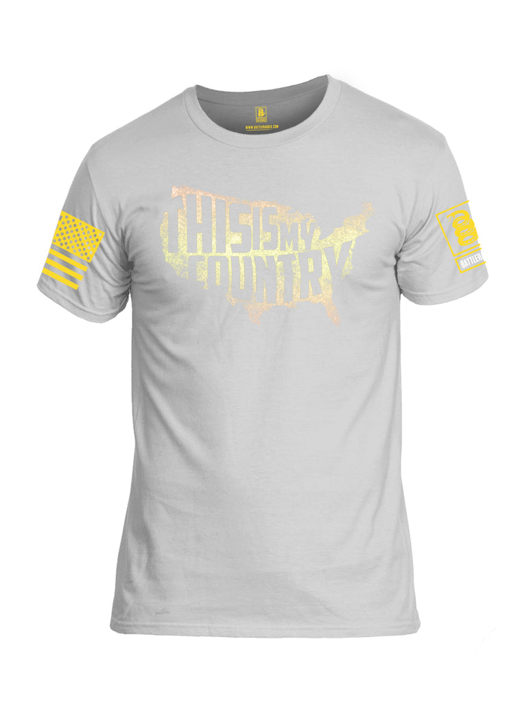 Battleraddle This Is My Country Yellow Sleeve Print Mens 100% Battlefit Polyester Crew Neck T Shirt