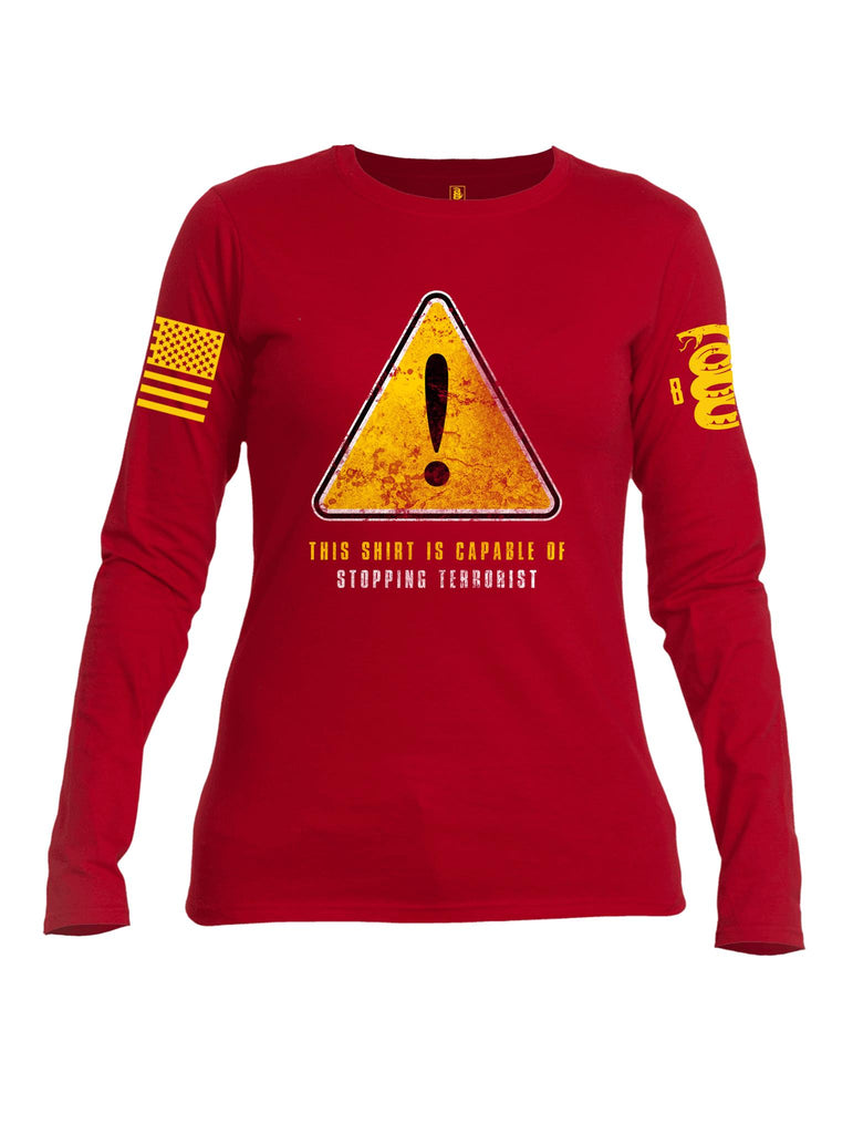 Battleraddle This Shirt Is Capable Of Stopping Terrorist Yellow Sleeve Print Womens Cotton Long Sleeve Crew Neck Sweatshirt