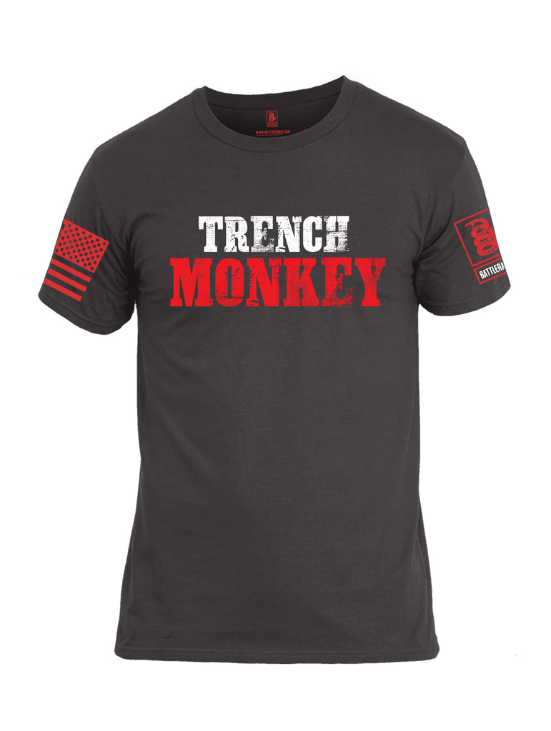 Battleraddle Trench Monkey Red Sleeve Print Mens Cotton Crew Neck T Shirt