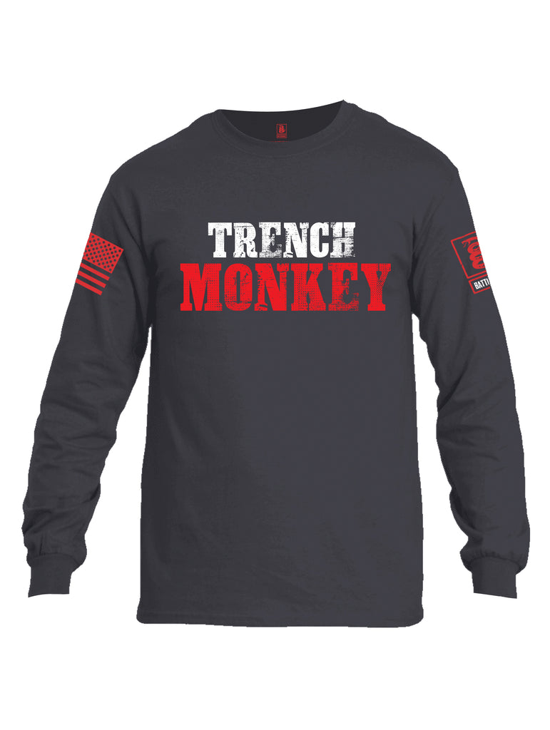 Battleraddle Trench Monkey Red Sleeve Print Mens Cotton Long Sleeve Crew Neck T Shirt