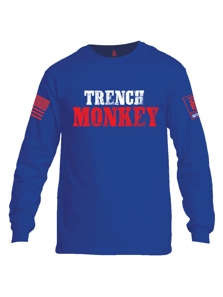 Battleraddle Trench Monkey Red Sleeve Print Mens Cotton Long Sleeve Crew Neck T Shirt