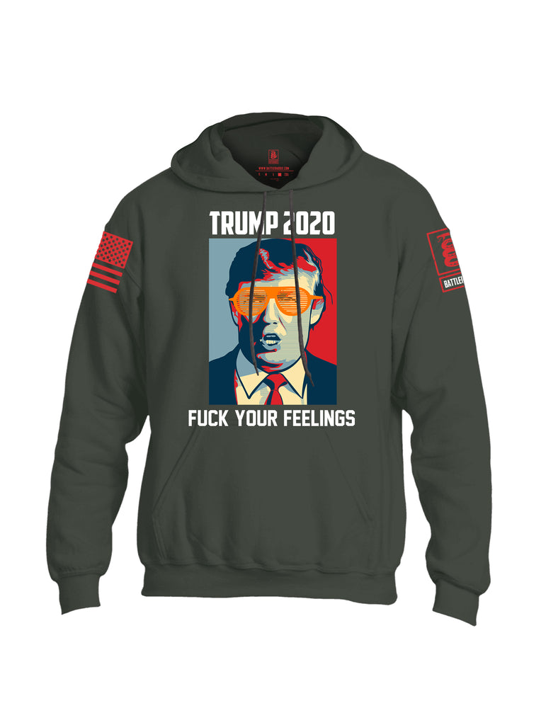 Battleraddle Trump 2020 Fuck Your Feelings Red Sleeve Print Mens Blended Hoodie With Pockets