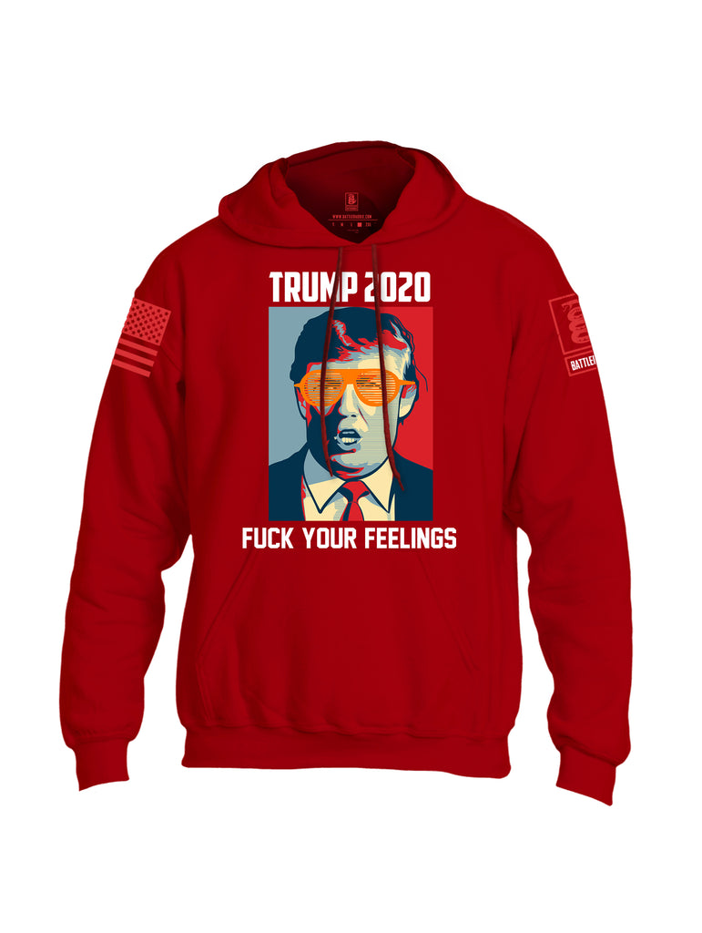 Battleraddle Trump 2020 Fuck Your Feelings Red Sleeve Print Mens Blended Hoodie With Pockets