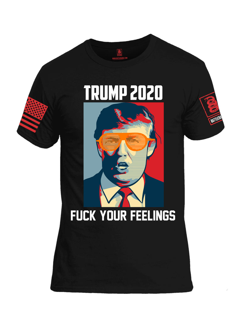 Battleraddle Trump 2020 Fuck Your Feelings Red Sleeve Print Mens 100% Battlefit Polyester Crew Neck T Shirt
