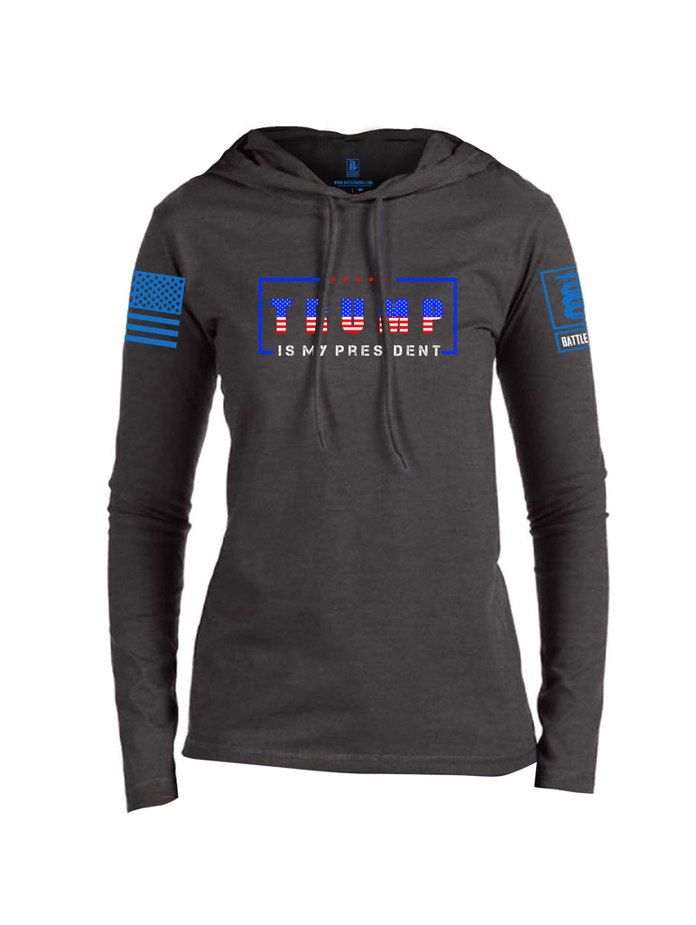 Battleraddle Trump Is My President Blue Sleeve Print Womens Thin Cotton Lightweight Hoodie