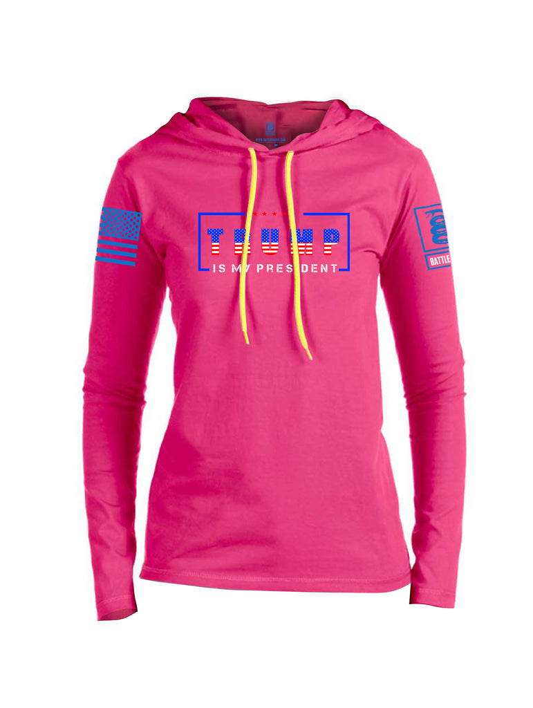 Battleraddle Trump Is My President Blue Sleeve Print Womens Thin Cotton Lightweight Hoodie