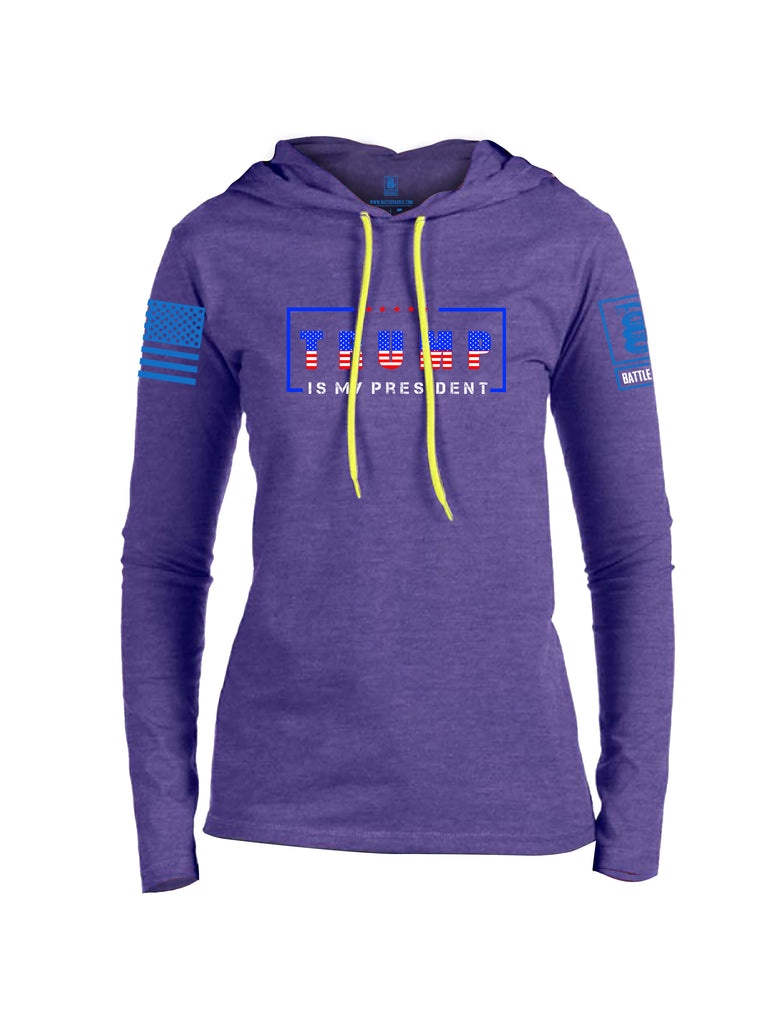 Battleraddle Trump Is My President Blue Sleeve Print Womens Thin Cotton Lightweight Hoodie