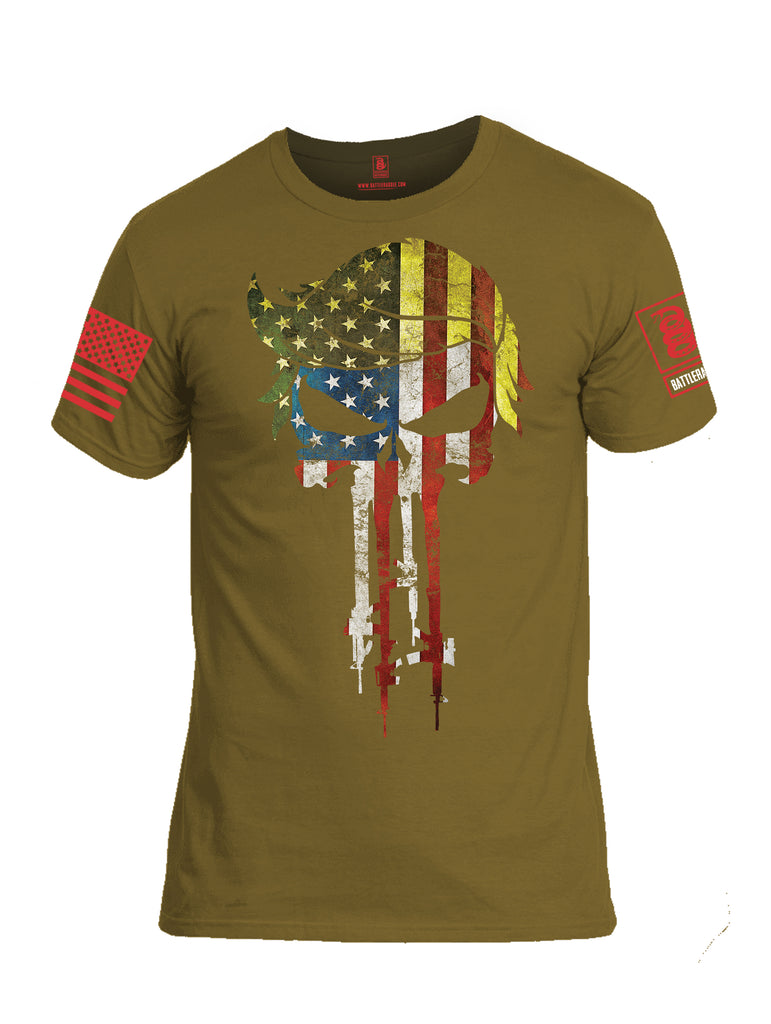Battleraddle Trump Punisher USA Flag Red Sleeve Print Mens Cotton Crew Neck T Shirt