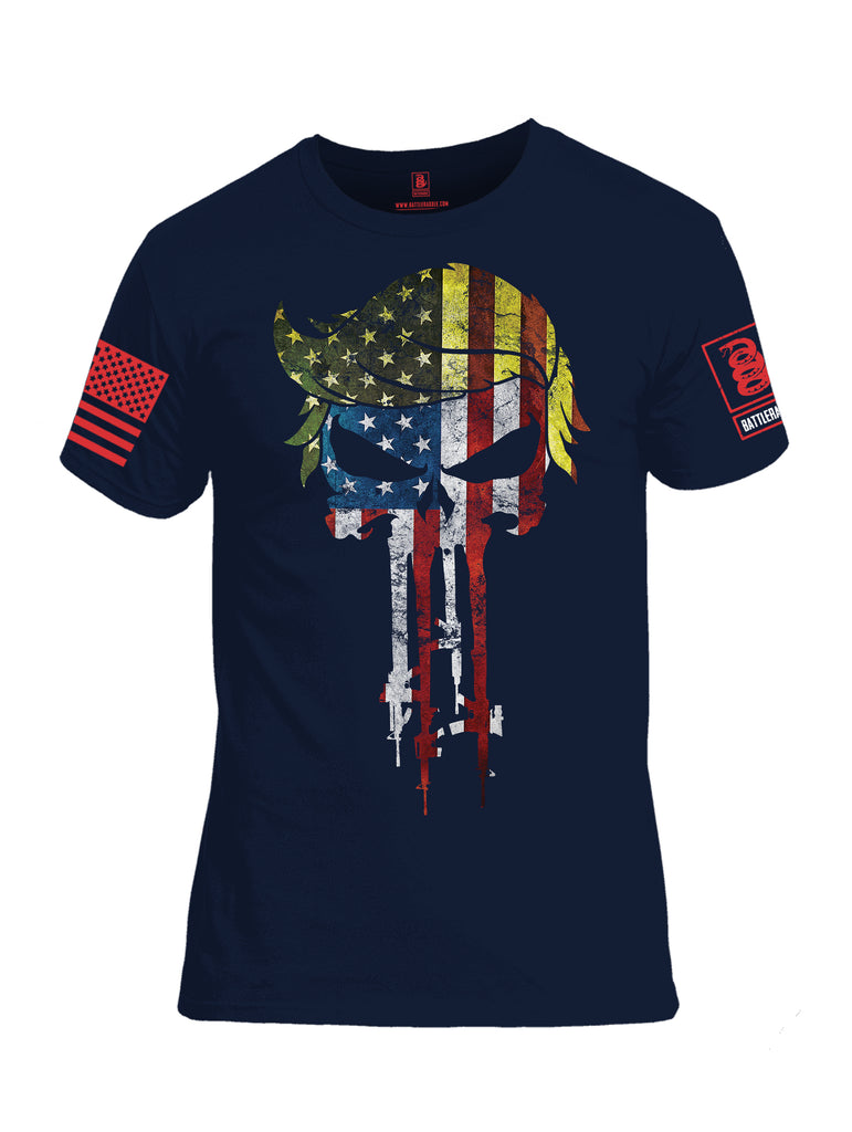 Battleraddle Trump Punisher USA Flag Red Sleeve Print Mens Cotton Crew Neck T Shirt